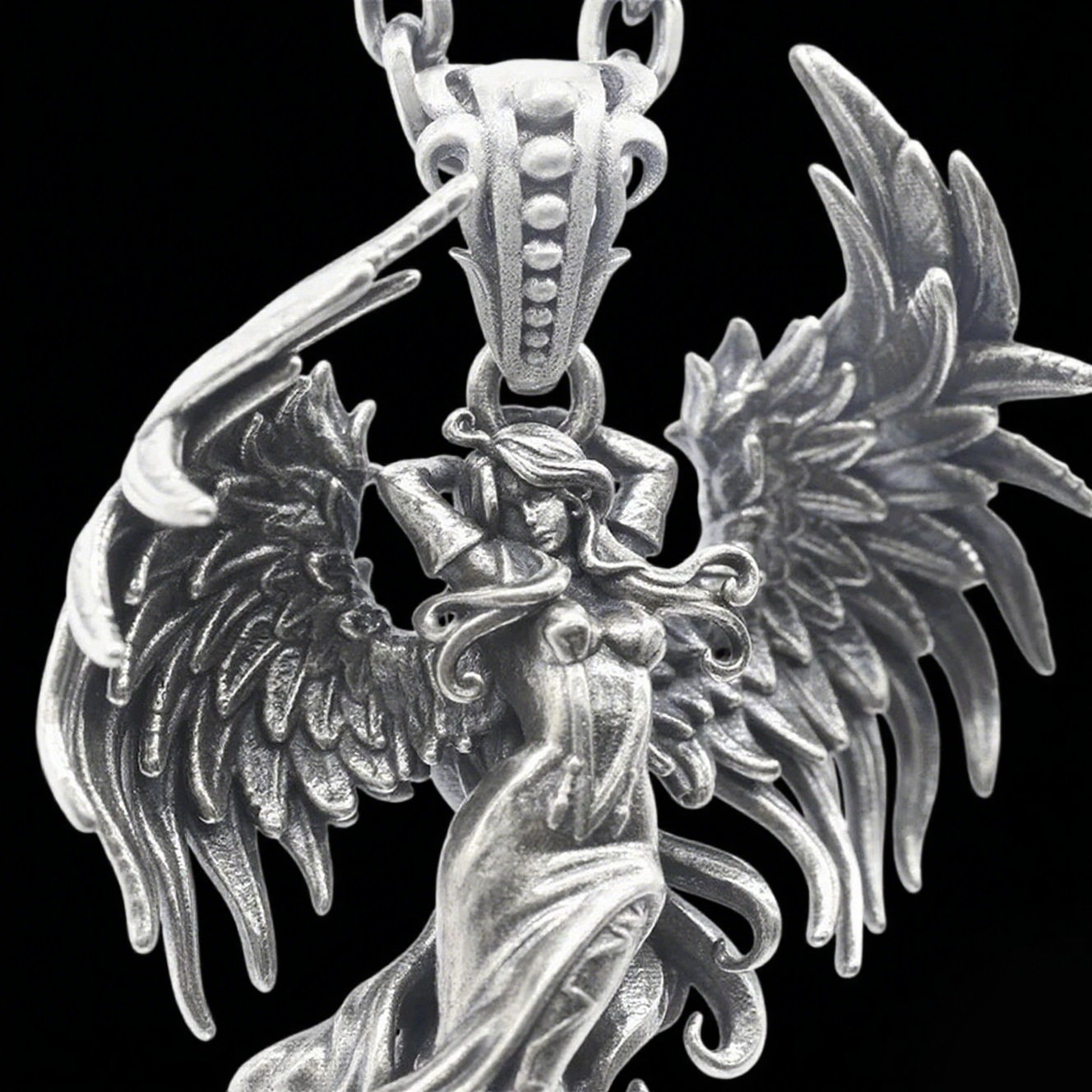 Stainless Steel Gothic Evil Angel Pendant Necklace for Men and Women