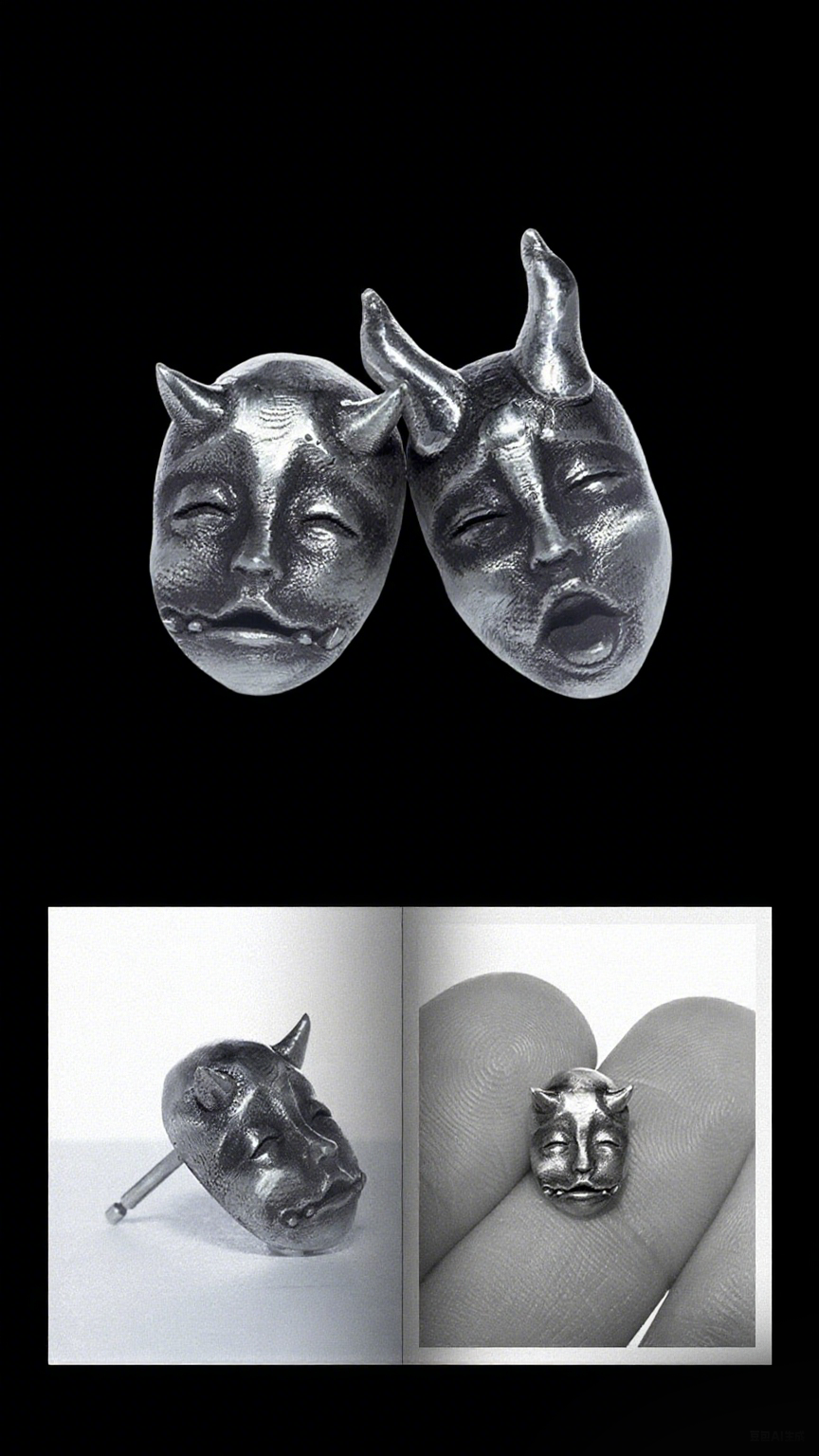 Vintage Shadow Stud Earrings, Hypoallergenic Stainless Steel Devil Mask Earrings