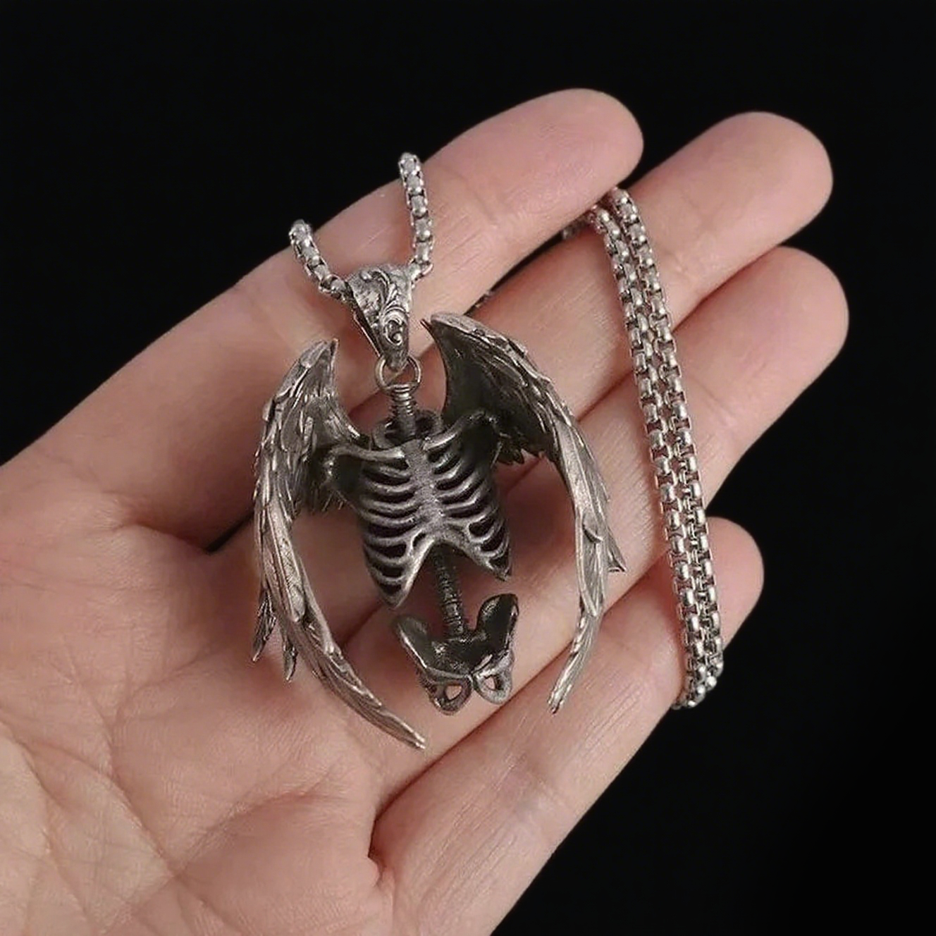 Gothic skull wings necklace, women's necklace, Gothic men's necklace, Gothic jewelry, women's Christmas jewelry gift