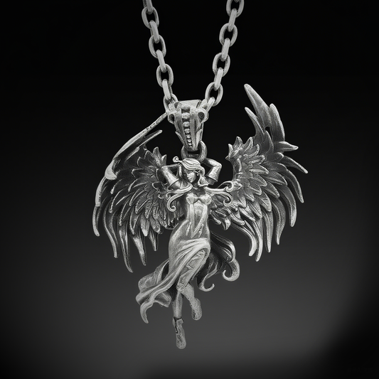 Stainless Steel Gothic Evil Angel Pendant Necklace for Men and Women