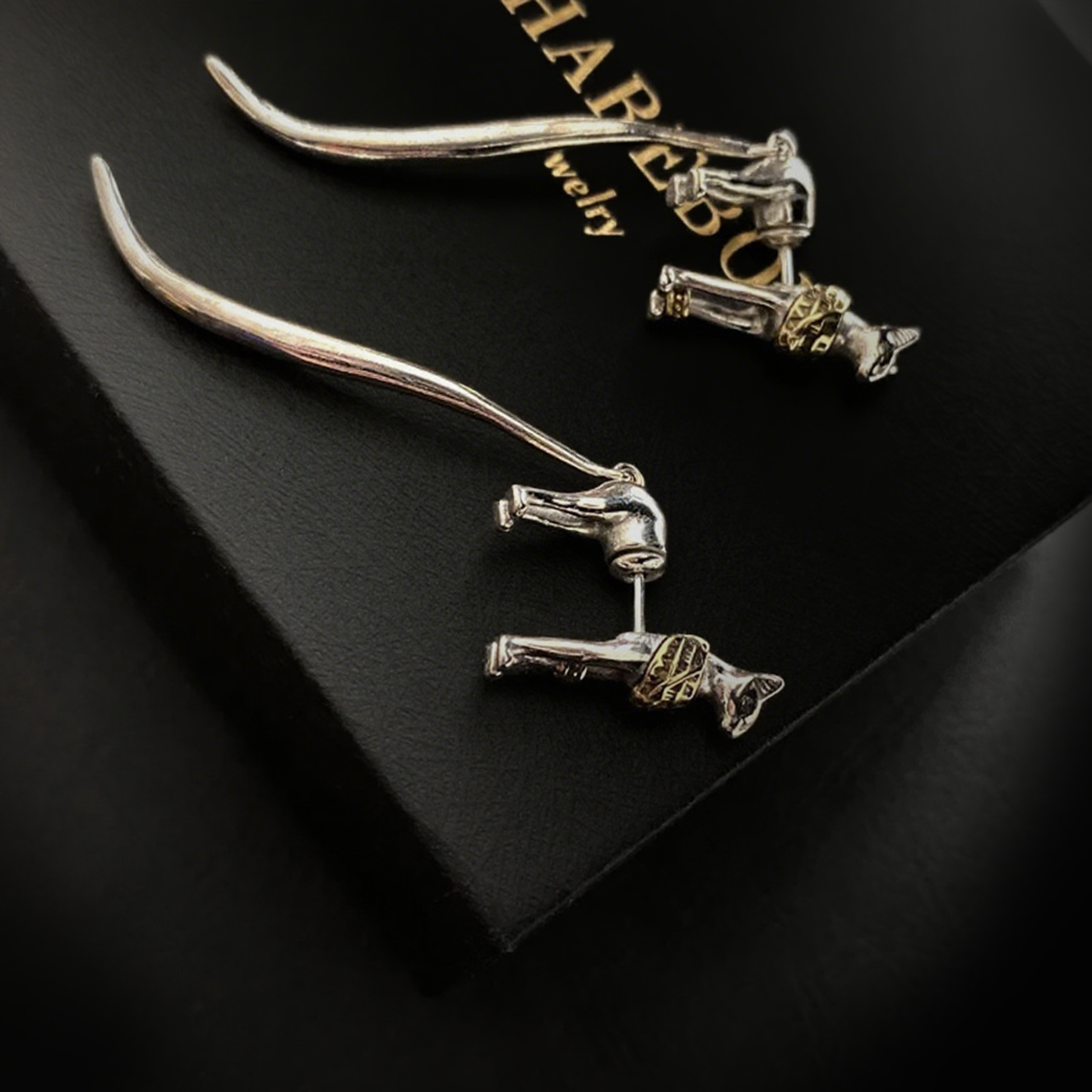 Vintage Shadow Stud Earrings, Hypoallergenic Stainless Steel Egyptian Pharaoh Cat Earrings