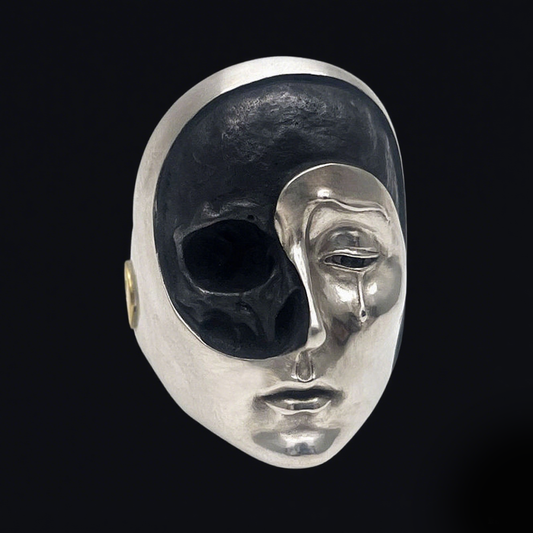 Vintage knuckle ring human face mask ring opening adjustable black punk gothic ring role play accessories