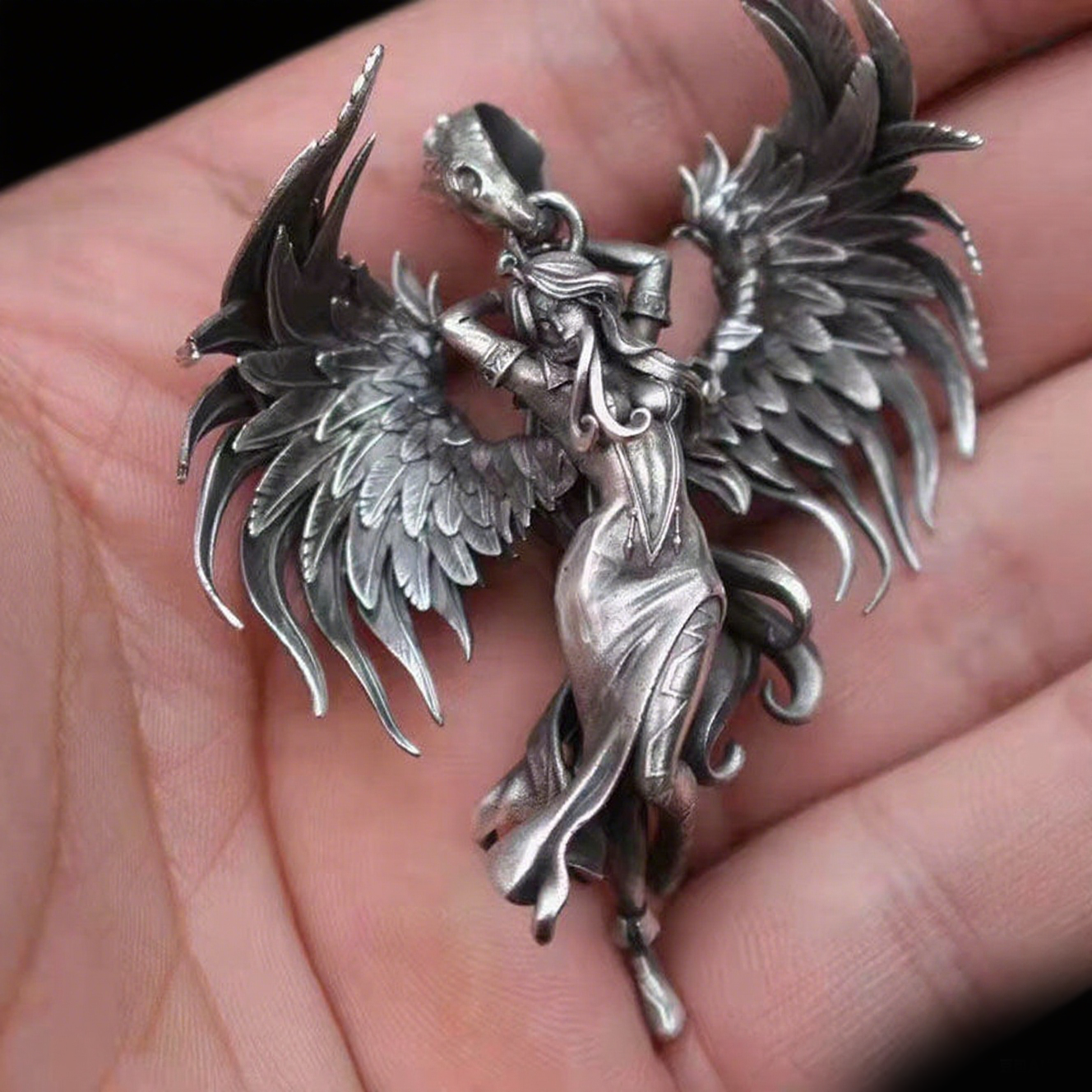 Stainless Steel Gothic Evil Angel Pendant Necklace for Men and Women
