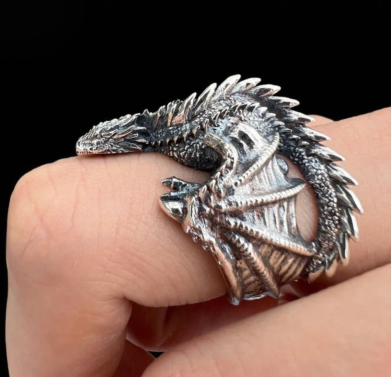 Vintage Knuckle Ring Game of Thrones Dragon Ring Open Adjustable Black Punk Gothic Ring Role Play Accessories
