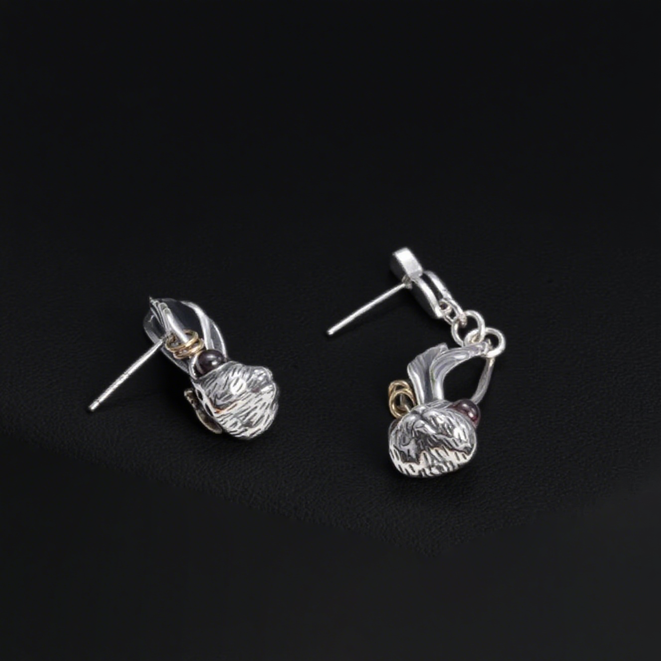 Vintage Shadow Stud Earrings, Hypoallergenic Bunny Head Earrings