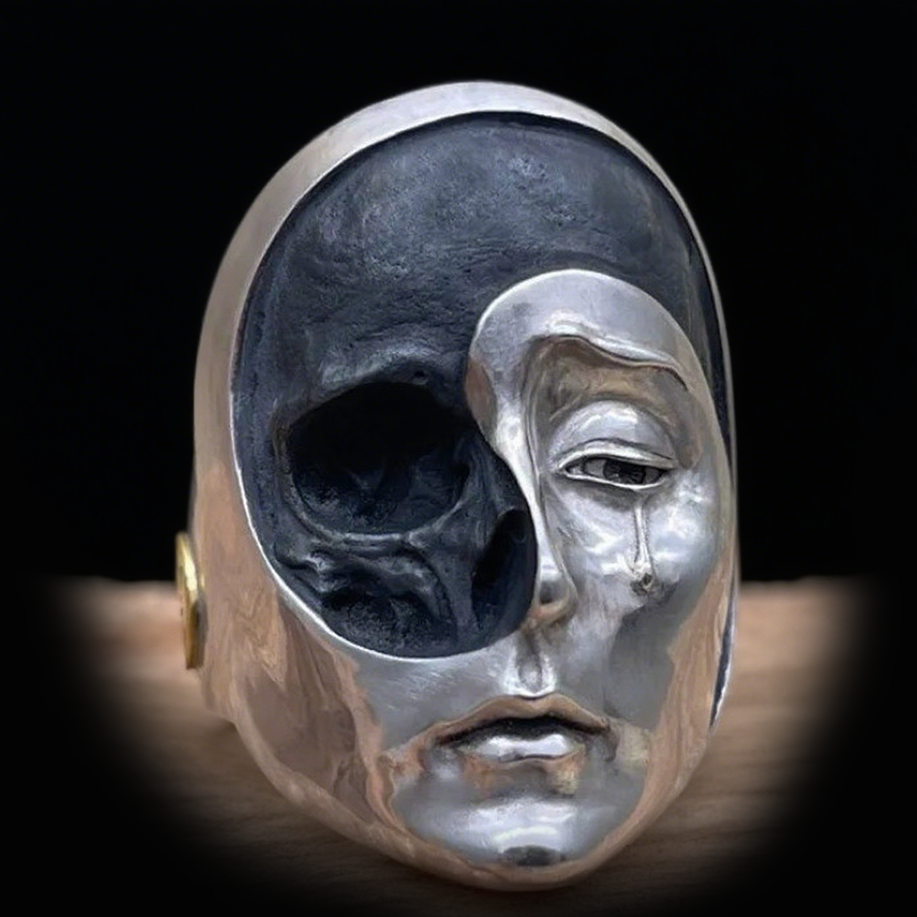 Vintage knuckle ring human face mask ring opening adjustable black punk gothic ring role play accessories