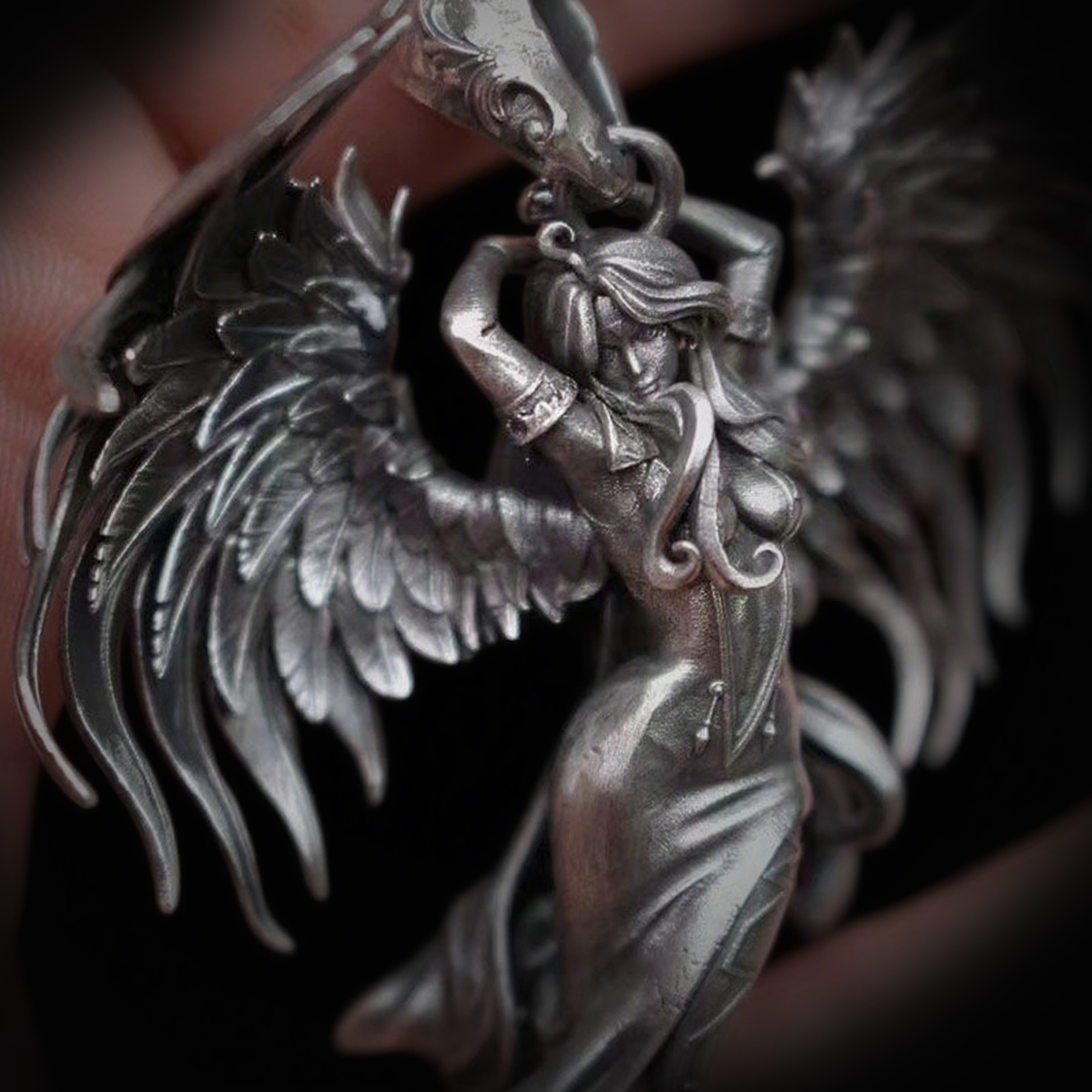 Stainless Steel Gothic Evil Angel Pendant Necklace for Men and Women