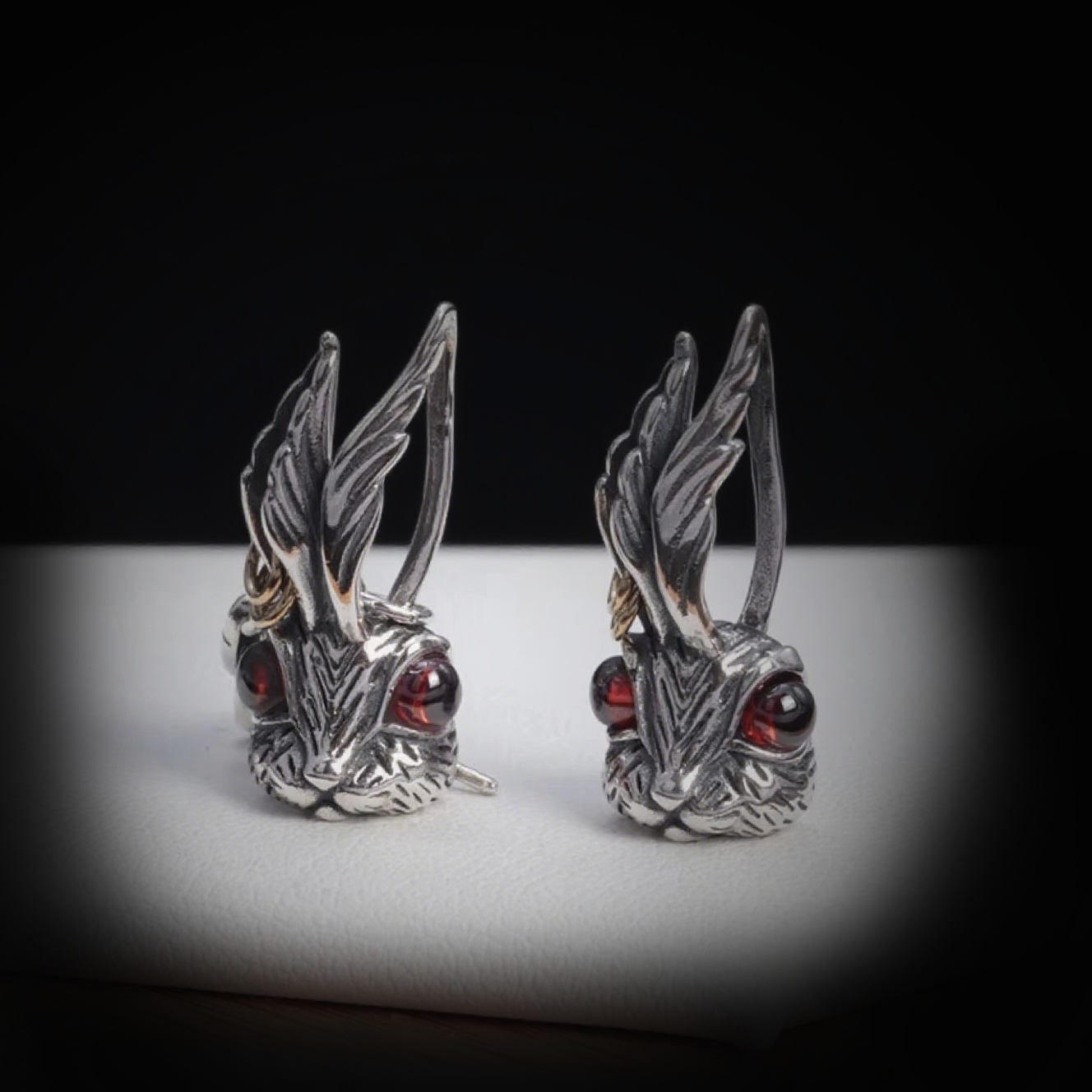 Vintage Shadow Stud Earrings, Hypoallergenic Bunny Head Earrings