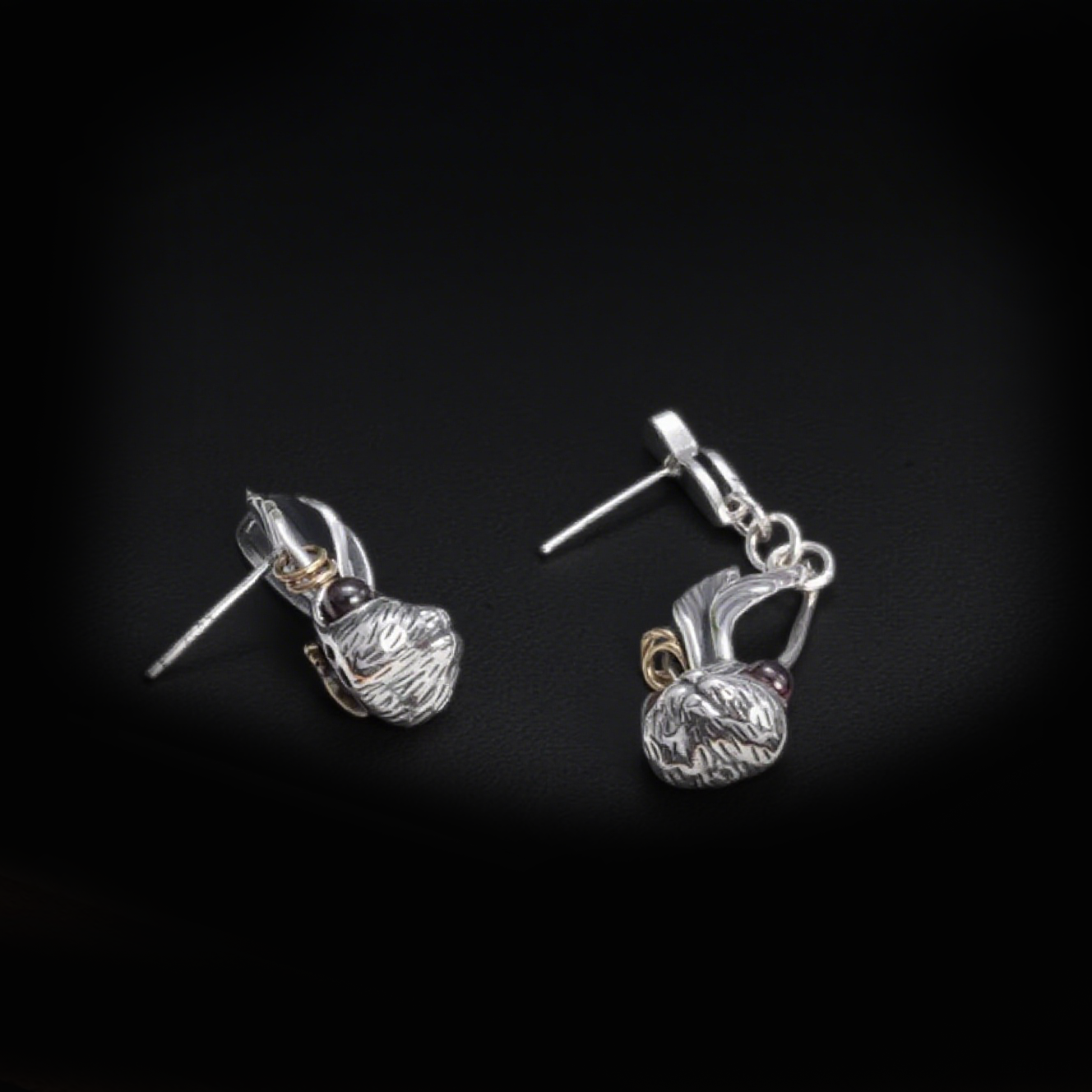 Vintage Shadow Stud Earrings, Hypoallergenic Bunny Head Earrings