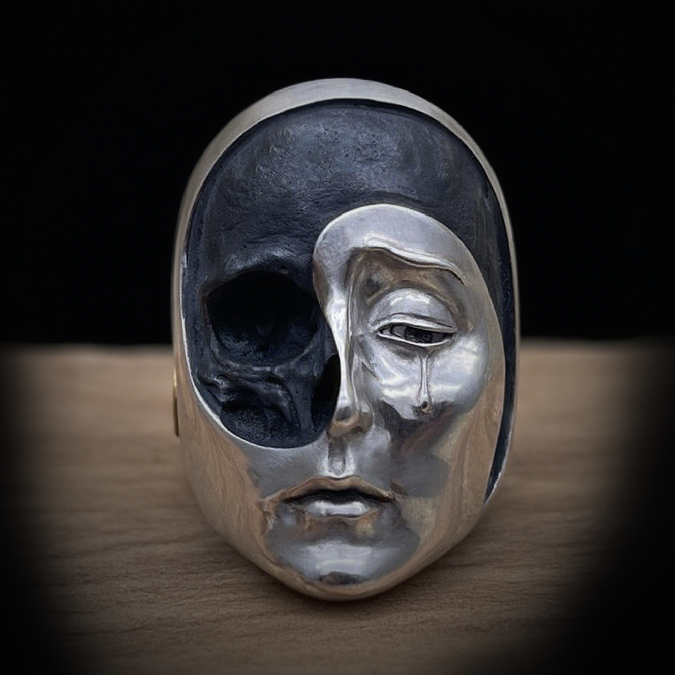 Vintage knuckle ring human face mask ring opening adjustable black punk gothic ring role play accessories