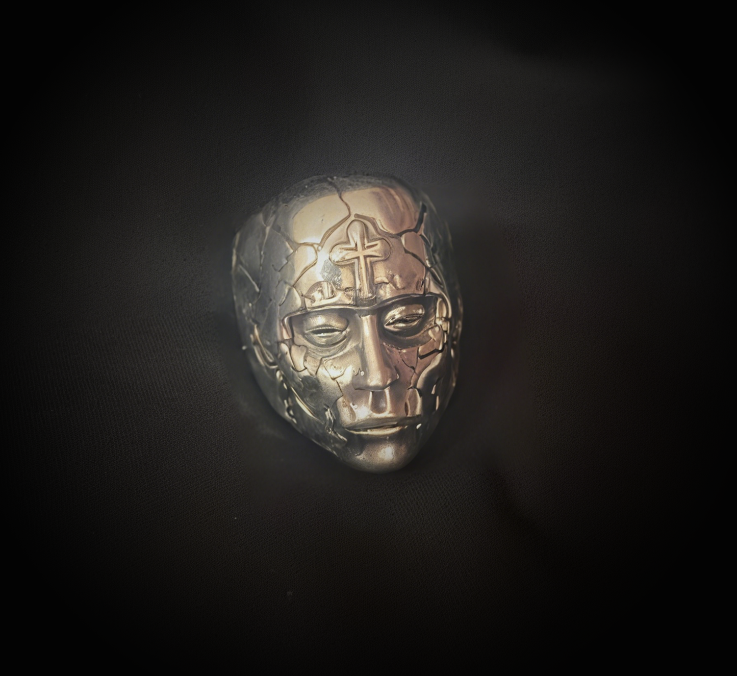 Vintage Knuckle Ring Mask Face Ring Opening Adjustable Black Punk Gothic Ring Role Play Accessories