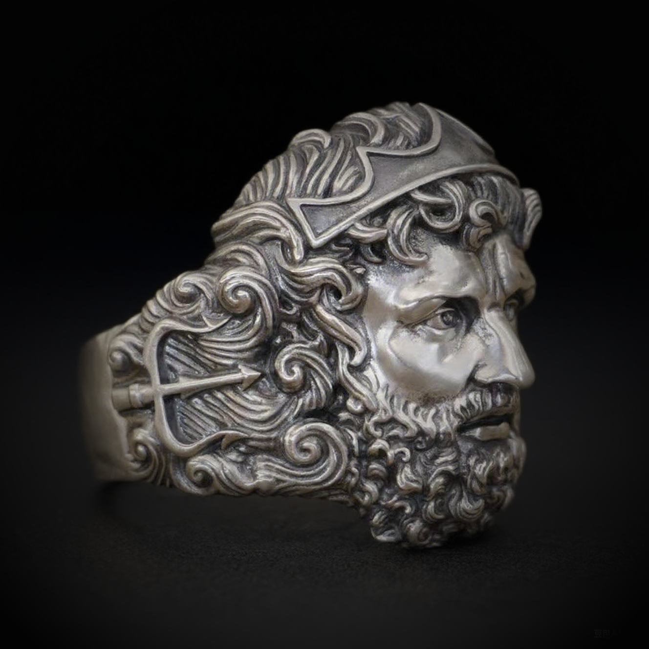 Vintage knuckle ring Aquaman Poseidon ring open adjustable black punk Gothic ring role play accessories