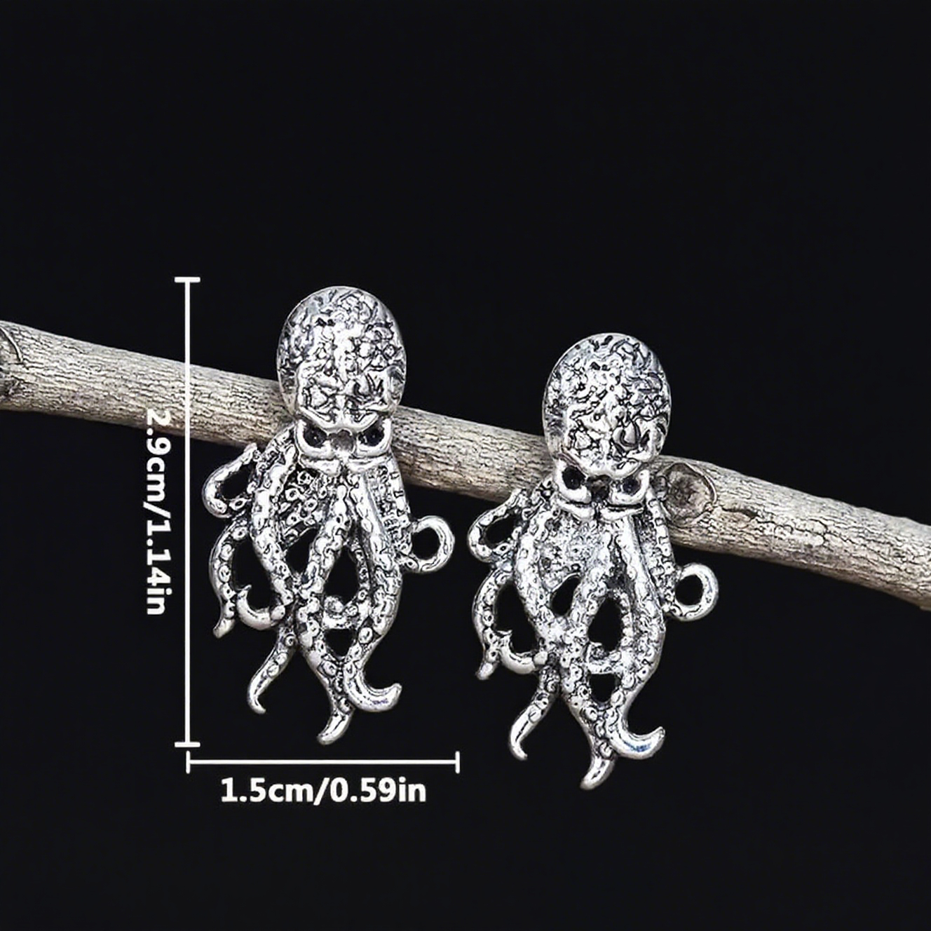 Vintage Shadow Stud Earrings, Hypoallergenic Devil Octopus Earrings