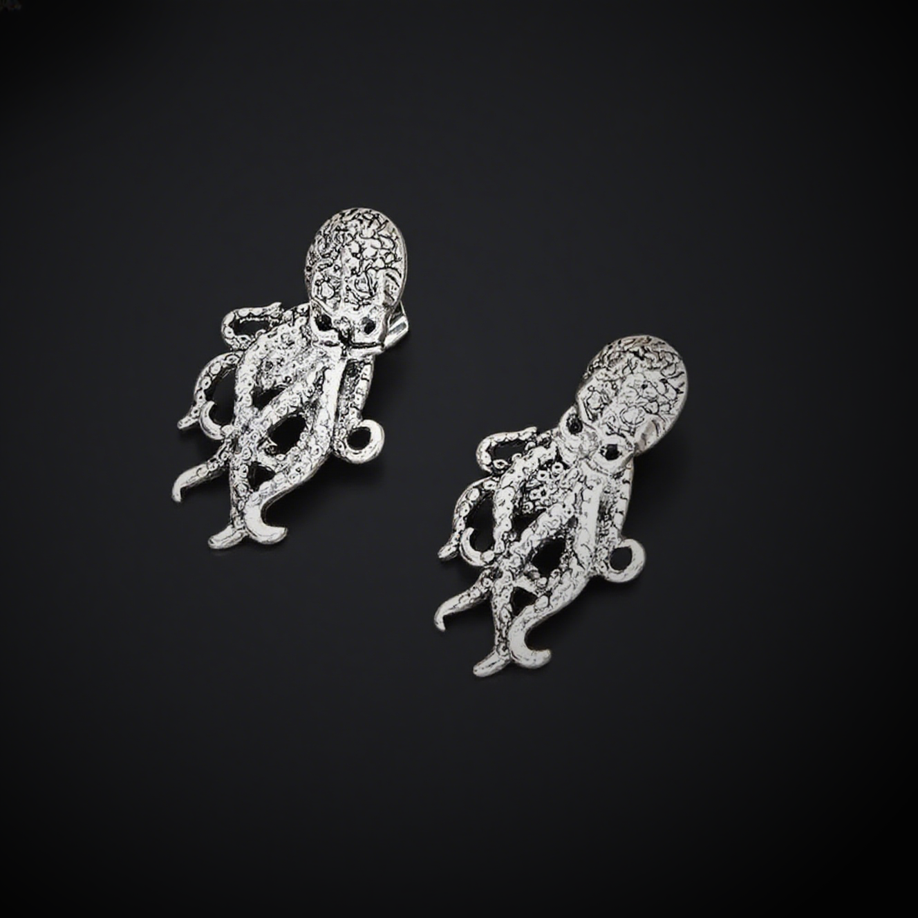 Vintage Shadow Stud Earrings, Hypoallergenic Devil Octopus Earrings