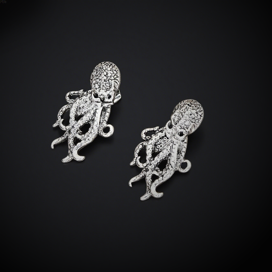 Vintage Shadow Stud Earrings, Hypoallergenic Devil Octopus Earrings
