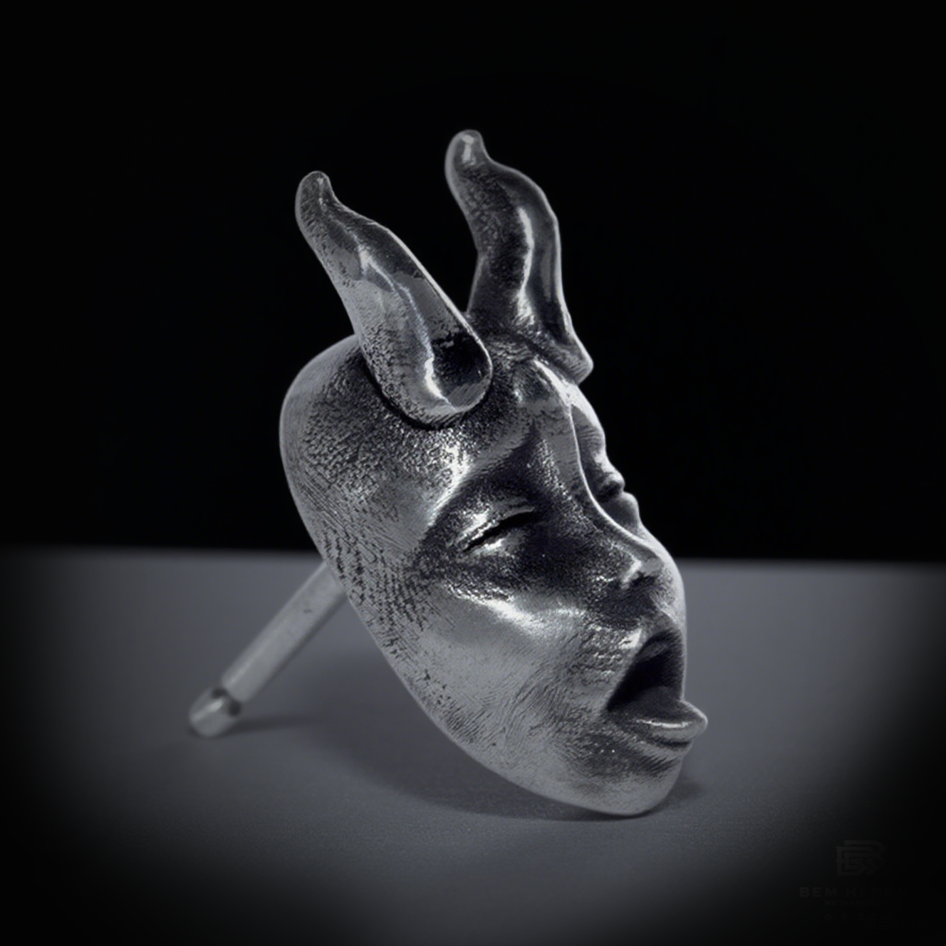 Vintage Shadow Stud Earrings, Hypoallergenic Stainless Steel Devil Mask Earrings