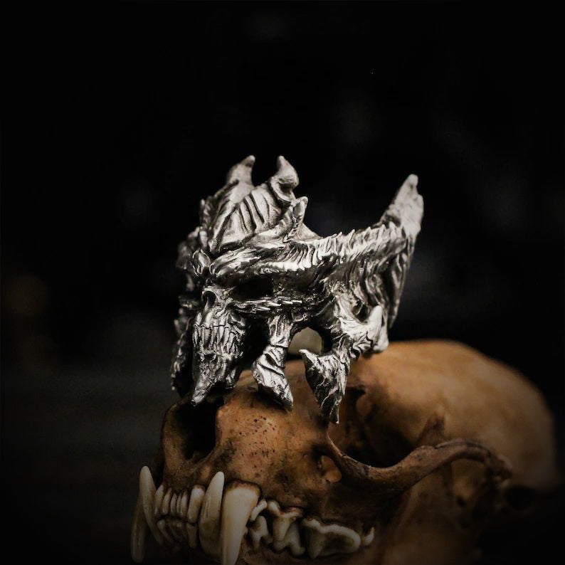 Vintage Knuckle Ring Demon Diablo Ring Open Adjustable Black Punk Gothic Ring Role Play Accessories