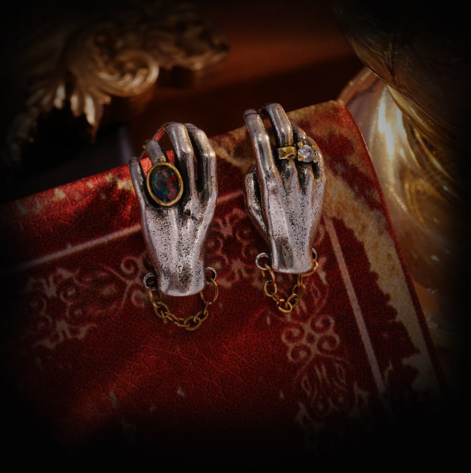 Vintage Shadow Stud Earrings, Hypoallergenic Stainless Steel Evil Hands Earrings