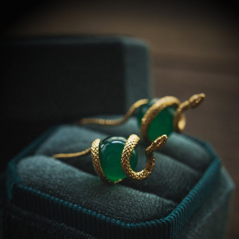 Vintage Shadow Stud Earrings, Hypoallergenic Stainless Steel Imitation Gold Snake Earrings