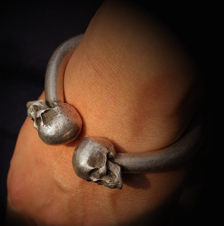 Men's and Women's Skull Cable Cuff Bracelet, Stainless Steel, Polished, Adjustable