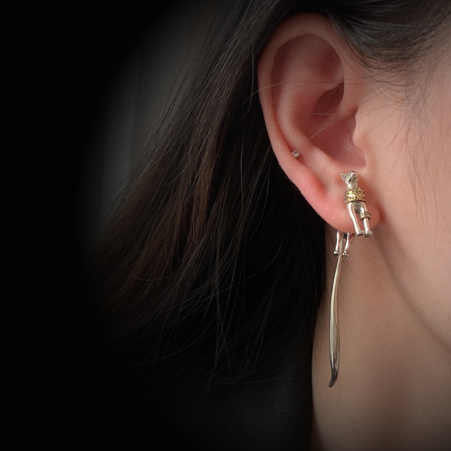 Vintage Shadow Stud Earrings, Hypoallergenic Stainless Steel Egyptian Pharaoh Cat Earrings