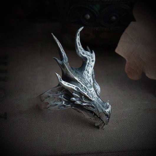 Vintage knuckle ring dragon ring open adjustable black punk gothic ring role play accessories