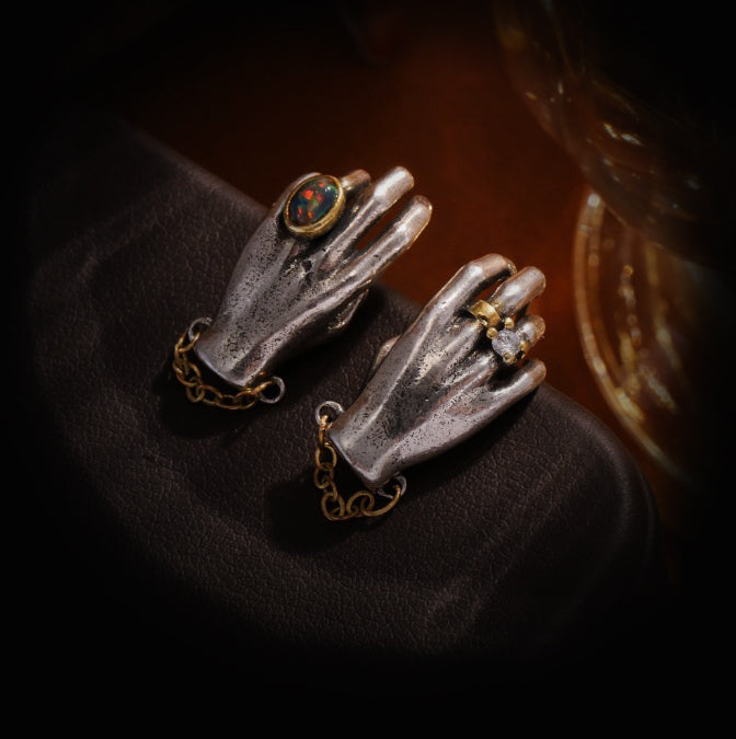 Vintage Shadow Stud Earrings, Hypoallergenic Stainless Steel Evil Hands Earrings