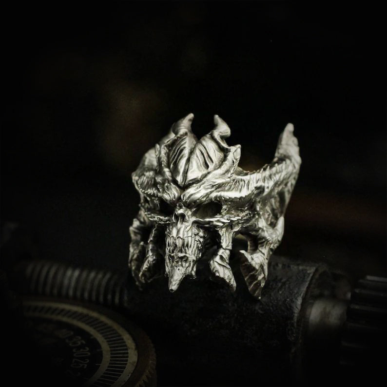 Vintage Knuckle Ring Demon Diablo Ring Open Adjustable Black Punk Gothic Ring Role Play Accessories