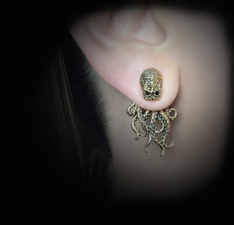 Vintage Shadow Stud Earrings, Hypoallergenic Devil Octopus Earrings