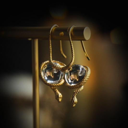 Vintage Shadow Stud Earrings, Hypoallergenic Stainless Steel Imitation Gold Snake Earrings