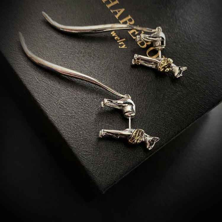 Vintage Shadow Stud Earrings, Hypoallergenic Stainless Steel Egyptian Pharaoh Cat Earrings