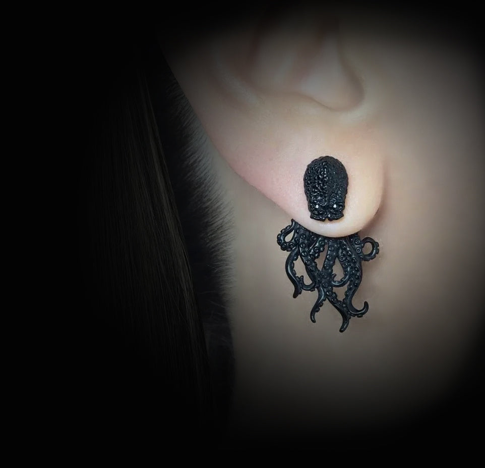 Vintage Shadow Stud Earrings, Hypoallergenic Devil Octopus Earrings