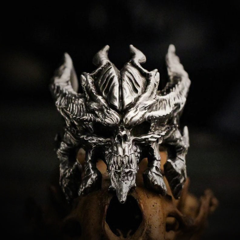 Vintage Knuckle Ring Demon Diablo Ring Open Adjustable Black Punk Gothic Ring Role Play Accessories