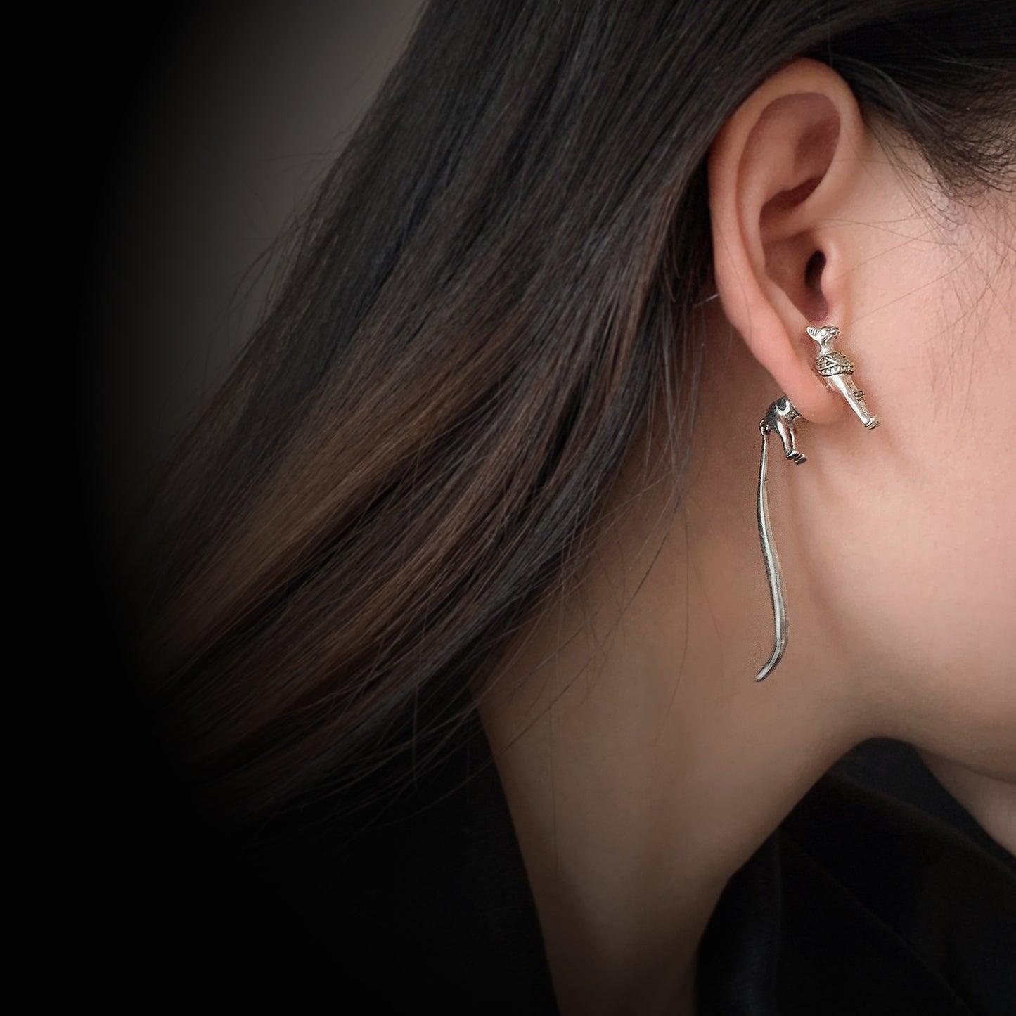 Vintage Shadow Stud Earrings, Hypoallergenic Stainless Steel Egyptian Pharaoh Cat Earrings