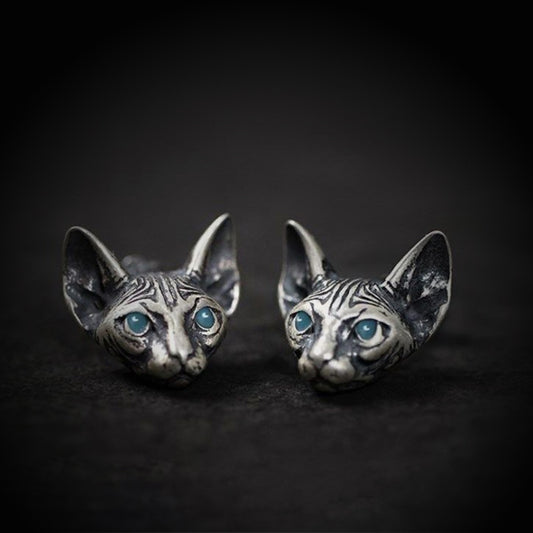 Vintage Shadow Earrings, Hypoallergenic Stainless Steel Egyptian Pharaoh Cat Head Earrings