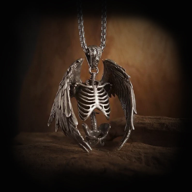 Gothic skull wings necklace, women's necklace, Gothic men's necklace, Gothic jewelry, women's Christmas jewelry gift
