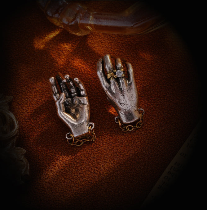 Vintage Shadow Stud Earrings, Hypoallergenic Stainless Steel Evil Hands Earrings