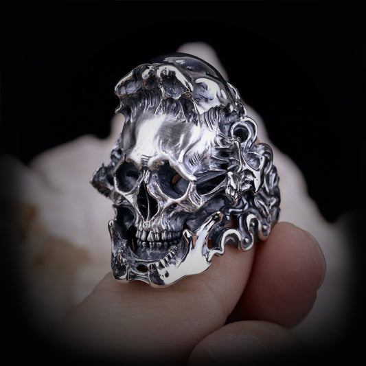 Vintage knuckle ring movable skull ring opening adjustable black punk gothic ring role play accessories