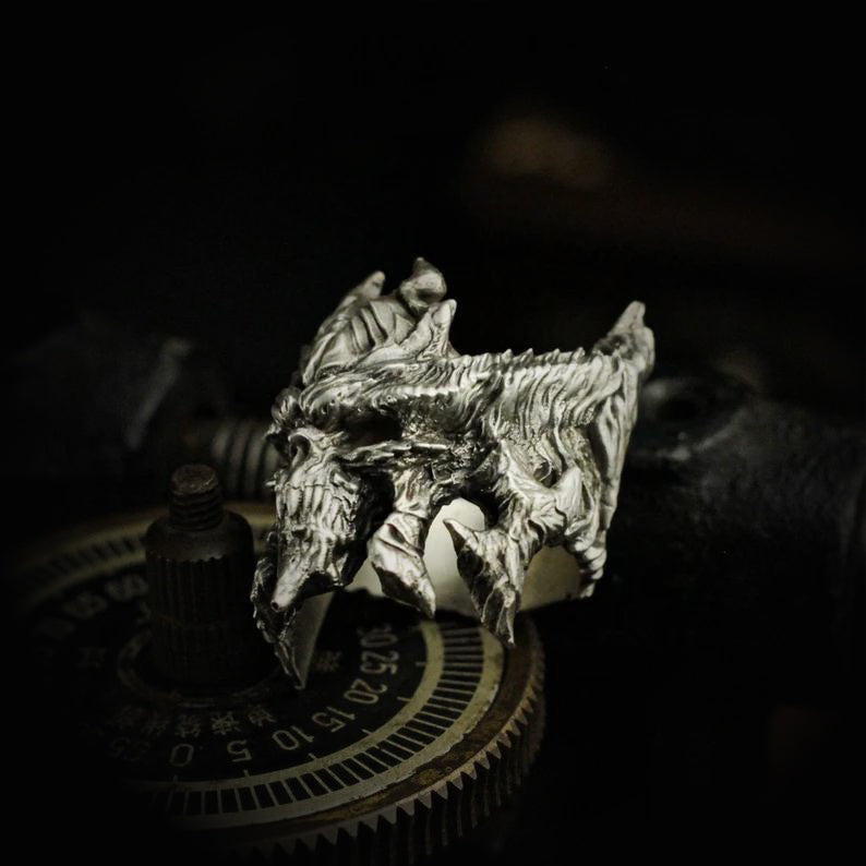 Vintage Knuckle Ring Demon Diablo Ring Open Adjustable Black Punk Gothic Ring Role Play Accessories