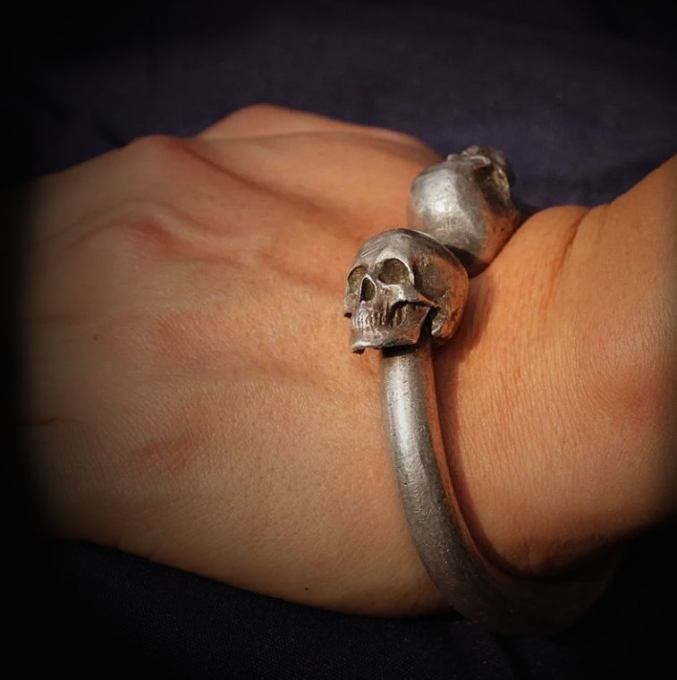 Men's and Women's Skull Cable Cuff Bracelet, Stainless Steel, Polished, Adjustable