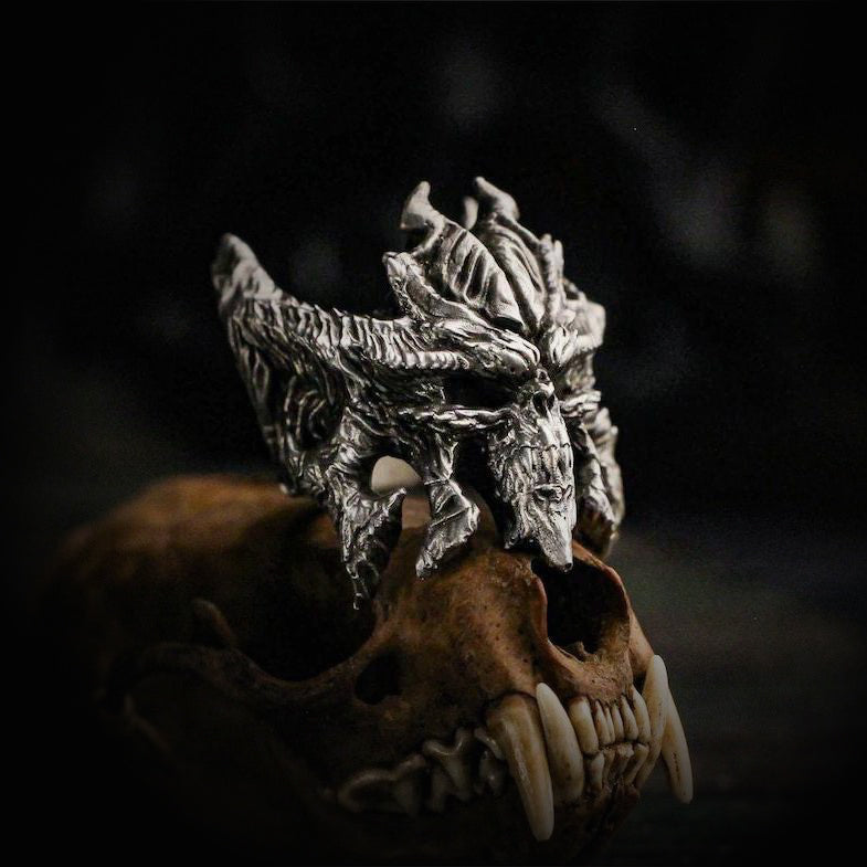 Vintage Knuckle Ring Demon Diablo Ring Open Adjustable Black Punk Gothic Ring Role Play Accessories